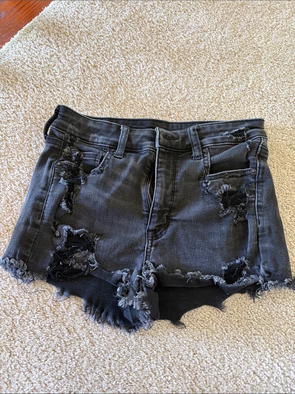 American Eagle Outfitters Black Distressed Frayed Denim Cutoff Shorts